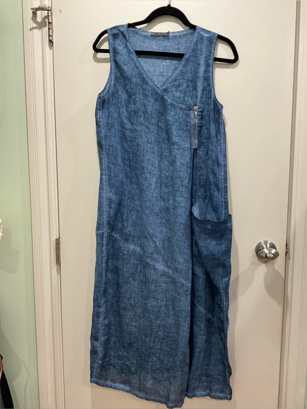 Light Blue Sleeveless Wrap Maxi Dress with Side Zip